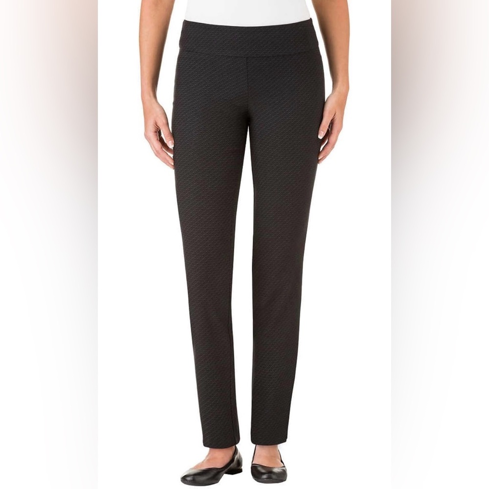 Hilary Radley Black Embossed Print Pull-On Dress Pants NWT Size 10